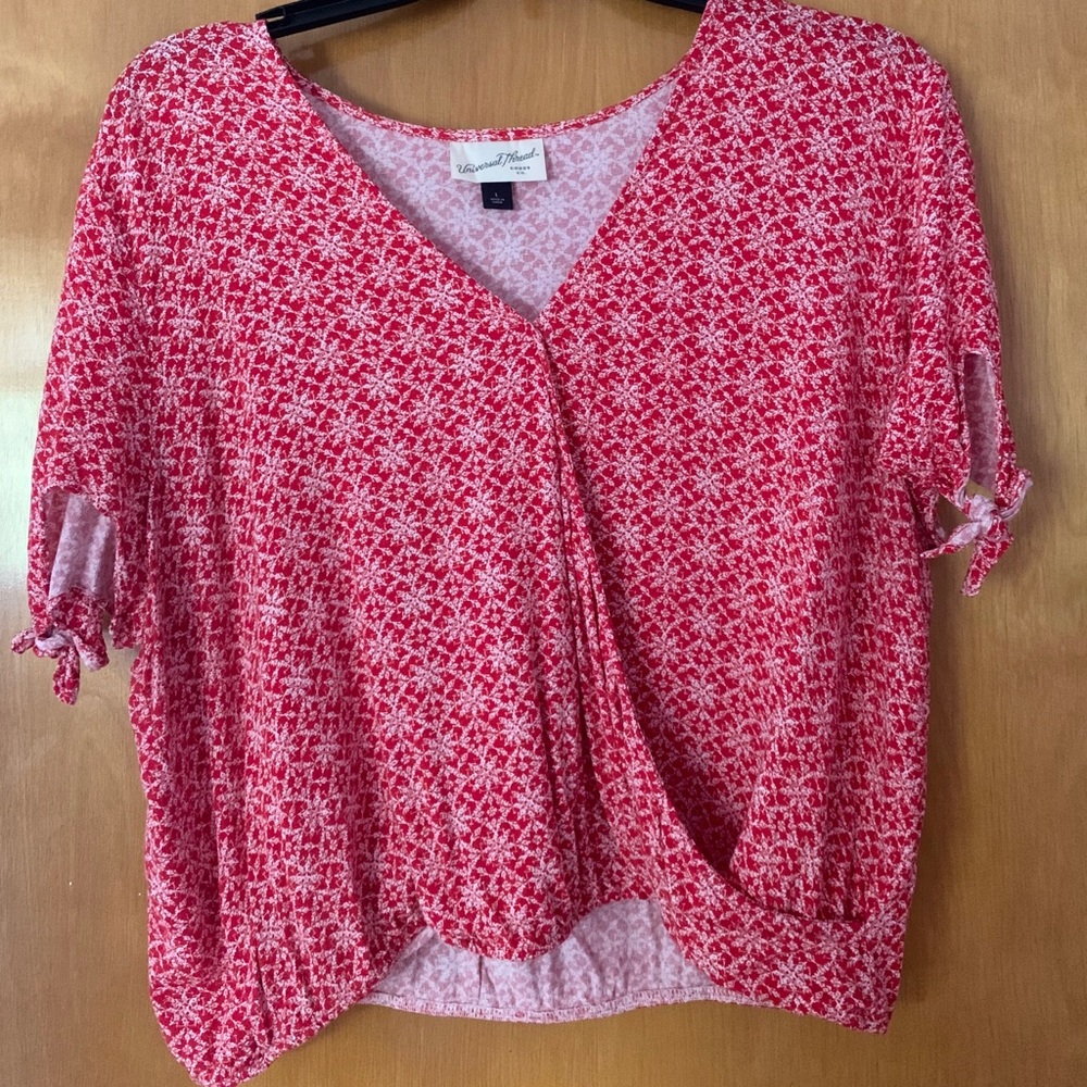 Universal Thread Red & White Cropped Wrap Blouse
